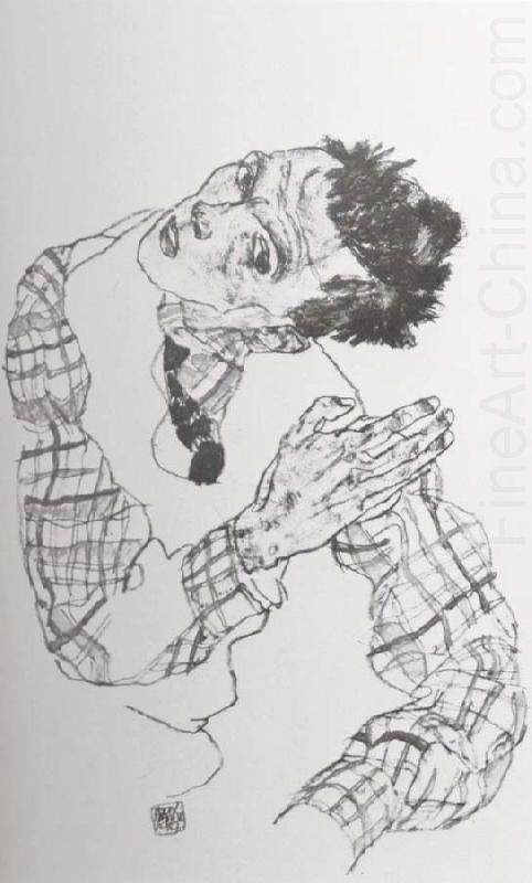Self Portrait with Checkered shirt, Egon Schiele